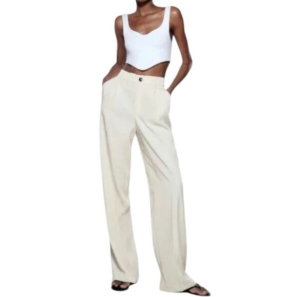 Zara Pants - Zara Women's Ivory Wide Leg High-Rise Full Length Pants Size XL